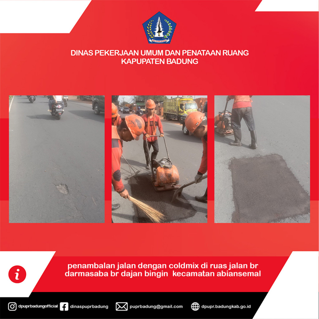 penambalan jalan dengan coldmix di ruas jalan br darmasaba br dajan bingin kecamatan abiansemal